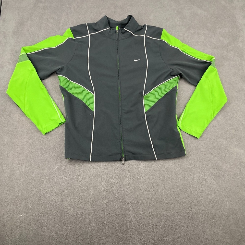 Vintage Nike Track Jacket Mens 2XL Black Green Stretch Cycling Outdoor Full Zip